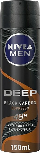 Nivea Men Deep Espresso Antiperspirant, Antibacterial Black Carbon, Spray 150ml