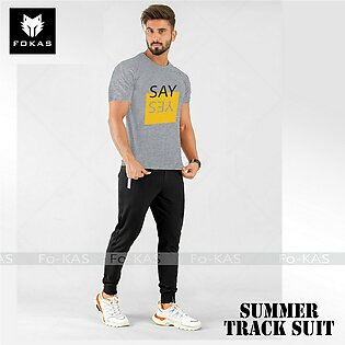 Trendy Fashion Say Yes Printed Tracksuit Tshirt & Trouser Fabric Cotton Pc T-shirt Casual Wear Summer Collection Say_yes Track Suit For_men