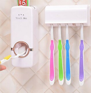 [High Quality] Toothpaste Dispenser and tooth brush holder ,  Toothpaste Dispenser automatic  For Homes And Bathrooms white
