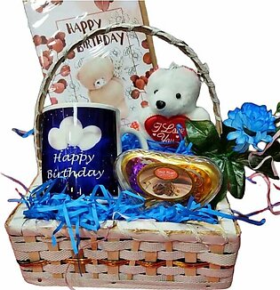 Birthday Gift Basket For Girls / Men / Women - Happy Bday Mug - Teddy Bear / Chocolate / Card / Rose Flower