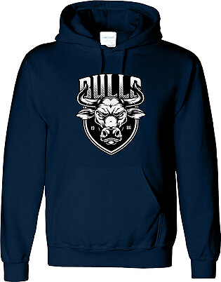 Navy Blue Printed Cotton Bull Vintage Hoody For Mens
