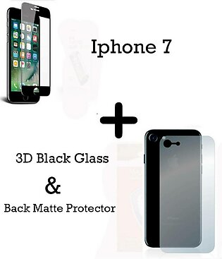Iphone 7 Full Screen 3D Black Complete Tempered Glass Protector + Iphone 7  Back Protector Matte