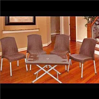 Set Of 4 Rattan Plastic Chairs And Plastic Table