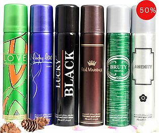 Pack Of 6 Body Spray Midnight Love, Luckylady,black, Realmarriage, Amenity, Lucky Bruty For Men & Women 75ml Same Body Spray You Will Received As Picture Fresh Scent Imported Quality Body Spray For Boys And Girls Body Spray For Unisex Body Spray Gifting