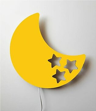 Moon With Stars Shape Wall Lamp For Kids Room - Wooden Lamp