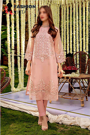 Fashion Vista Luxury Formal Embroidered Organza 2 Pc Unstitched Suit With Malai Crepe Trouser - Tea Pink