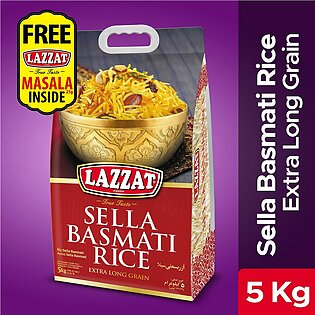 Lazzat Sella Basmati Rice 5 Kg (Get Lazzat Biryani Masala Free)