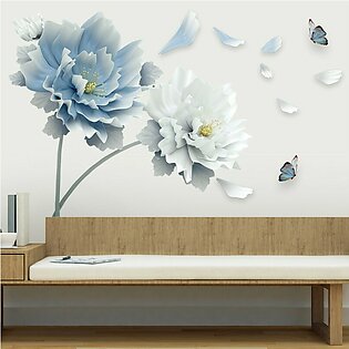 Sky Blue And White Big Flowers 3d Wall Sticker/ Decal/ Wall Decor/ Wall Painting Pvc Material Wall Paper Removeable Diy Wall Art