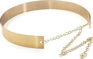 Women Adjustable Metal Waist Belt Metallic Bling Gold Plate Slim Simple Belt