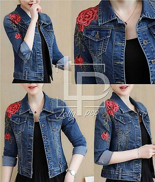 Stylish Flower Denim Jacket For Girls