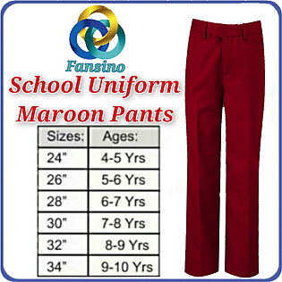 Maroon School Uniforms Pant | Half Elastic Pants | Size 24-34
