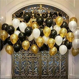 Golden , Black & White  100 Latex Large Balloons Pack