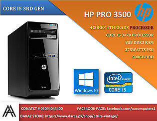 Core I5 3470 Gaming Pc - Hp Pro 3500 3rd Generation - Processor Upto 3.60 Ghz - 8gb Ram Ddr3 - 500gb Hdd