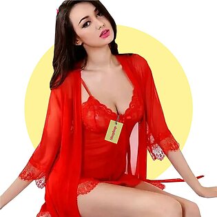 Shopbop Sexy Short Nighty With Gown - Beautiful 3pcs Nightdress / Sleepwear Best For Bride & Romantic Couple