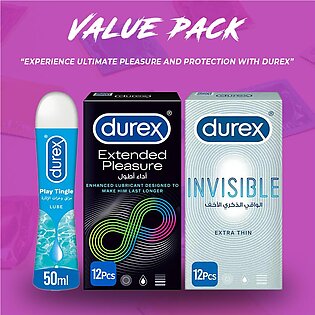 Durex Pack Of 3 - Durex Play Tingle Lube 50ml + Durex Extended Pleasure 12s Condoms + Durex Invisible Extra Thin 12s Condoms