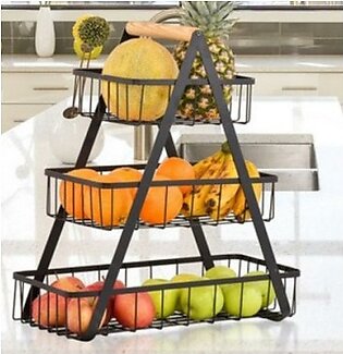 Techmanistan 3 Tier Storage Basket, 3-tier Countertop Fruit Basket, Vegetables Baskets, Multipurposed 3 Tier Storage Baskets With Wooden Handle