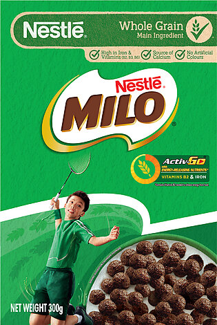 Breakfast Cereal - Nestle Milo Whole Grain Chocolate & Malt Flavoured Wheat Balls Breakfast Cereal 300g