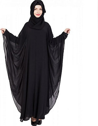 Black International Quality Double Layer Chiffon Hijab Abaya Kaftan Style For Girls/ladies With Scarf