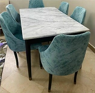 6 Seater Dinig Set. 6 Chair Table And Table Top New Designs Uv Marble Textured Top, Customize Colors Theme Available