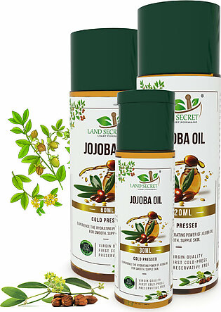 Land Secret Organic Jojoba Oil - Cold Pressed, 100% Pure & Unrefined - Perfect Carrier Oil For Skin And Hair