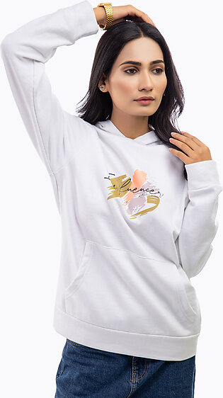 Select by Daraz  - Hoodie For Girls & Women (Printed)  -  White