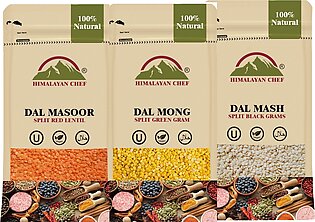(pack Of 3) Himalayan Chef Daal Masoor Washed | Daal Mong Washed, Daal Mash Washed - 454g Each