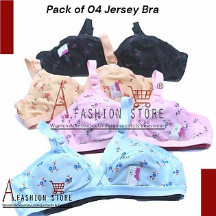 A.Fashion Pack of 4 Women Ladies Girls Classy Multi colour Printed Jersey Bra for girls Brief Blouse Brazier Brassier Undergarments