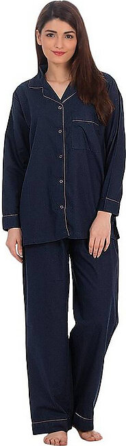 Valerie For Women Silk Night Dress Silk Night Suit For Women Silk Sleepwear For Women Silk Night Wear For Women Pjs For Women Blue Semi Cotton Pajama Set For Women - Pj222 Nv