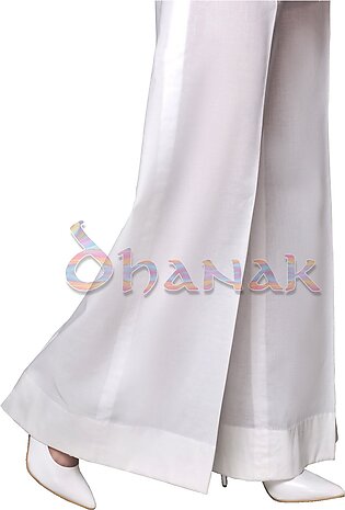 DHANAK - Solid Bell bottom trousers for Women Simple in Winter Cotton - White - BBS01