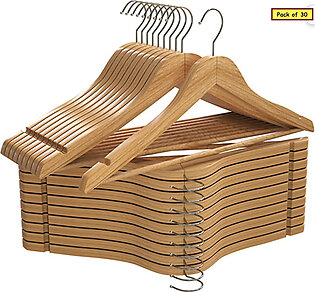 Relaxsit Pack Of 20 , 30 Wooden Suit Hangers with Non Slip Pants Bar made with pure natural wood.