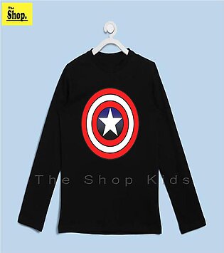 The Shop - Black Full Sleeves Captain America T-shirt For Kids - Ca-bfs1