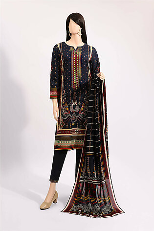 Saya Unstitched 2 Piece Printed Lawn (shirt/trouser) For Women And Girls - Color: Dark Blue - Design Code: Wu2p-3007