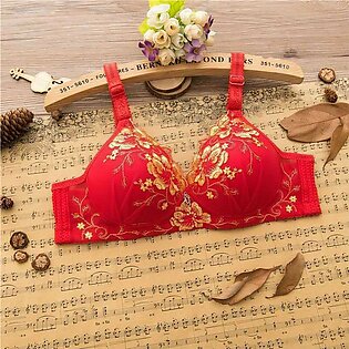 New Printed Front Lace Embroaidered Push Up Women Sexy Lace Brassiere Padded Red Bridal Bra 516