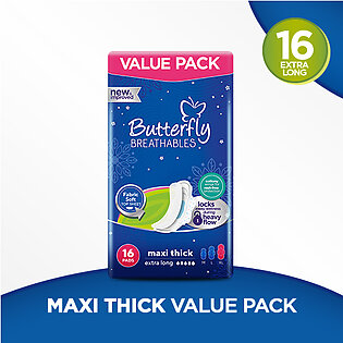 Butterfly Breathables Maxi Thick Sanitary Pads, Extra Large, Value Pack