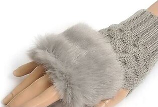 Basein Women Gloves Plush Faux Knitting Wool Keep Warm Fashion Short Mitten Fingerless Girl Half Finger Winter Warm Glove
