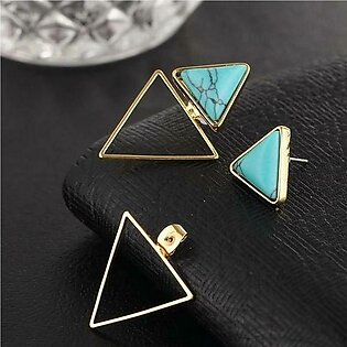 Triangle Gold Color Double sided Blue Stone Stud Earring (HoorsCollection)
