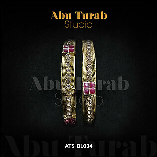 Abu Turab Studio - Golden Dotted Bnagles with Small Copper Stones & Maroon Cubic Stones For Ladies Casual Wear Bangles | Party /Wedding Bangles Set (2pieces)