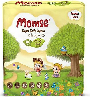 Momse Baby Diaper Mega Pack (size 3no Medium 6-11kg ) 80 Pcs