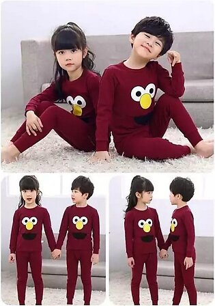 Marooncolour Baby Baba Cartoon Printed Design Full Sleeves Style Kids Night Suit T-shirtand Pajama For Girls And Boys
