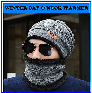 High Quality Winter Beanie Cap Neck Warmer | Winter Woolen Topi Hat Cap Muffler Scarf for Men & Women