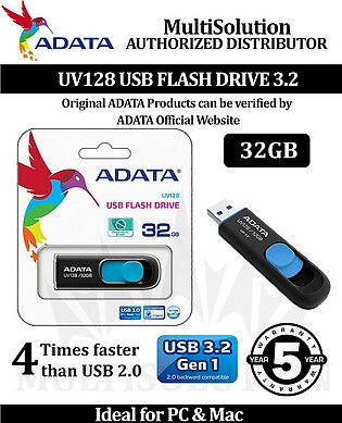 Adata 32gb Usb Flash Drive Uv128 Black - 5 Years Warranty