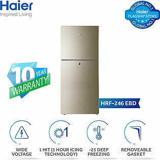 Haier 09 Cu Ft/e-star Series/ Hrf-246 Ebd(deepest Freeze +direct Cool+ 1 Hour Icing Technology + Metal Door) Golden Colour/refrigerator/ 10 Years Warranty.