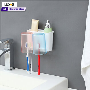 Toothbrush Wall Mount Rack Bathroom Tools Set - Plastic Luxury Toothbrush 2 Section Caddy - Bathroom Accessories