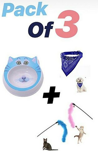 Pack of 3 - Cat Toy + Cat Bowl + Cat scarf Collar - Bundle Offer