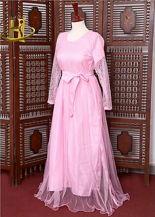 Maxi Pakistani Dress Net Frock Gown Stylish Design Long Bow Stitched 1 piece
