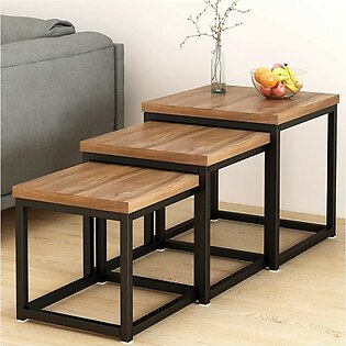 Cherry Tree Furniture CLIVE Walnut Nesting Tables Nest of 3 Tables 3-Piece End Tables 50 x 50 x 50 cm