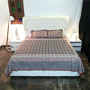 Relaxsit Jacquard Floral Double Bed Cover Multani Traditional Gultex King Size Bed Sheet With 2 Pillow Covers Size : 220x260 Cm