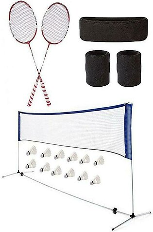 Badminton Set Pair Of Rackets Head Band Set With 6 Shuttle And With Badminton Net