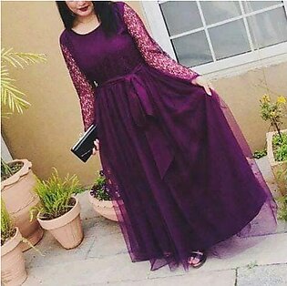 Maxi Pakistani Dress Net Frock Gown Stylish Design Long Bow Stitched 1 Piece