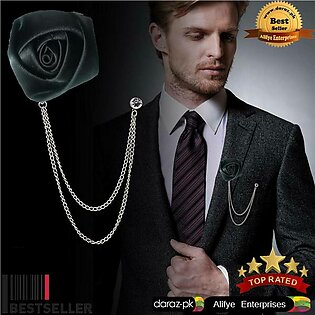 Flower Brooch With Chain Men Women's Coat - Black